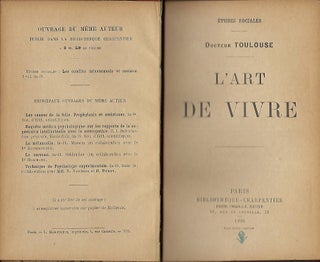 Item #57285 L'ART DE VIVRE: ETUDES SOCIALES. DOCTEUR TOULOUSE