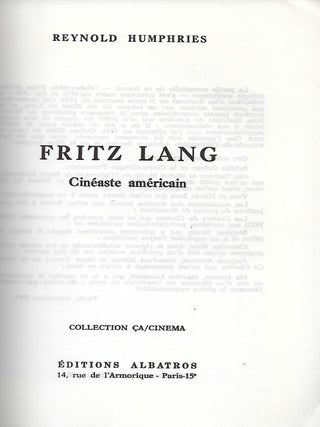 FRITZ LANG CINEASTE AMERICAIN