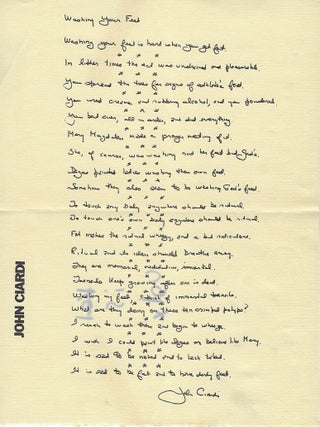 Item #57497 WASHING YOUR FEET. MANUSCRIPT COPY. John CIARDI