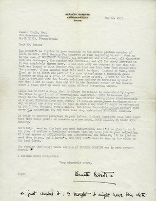 Item #57498 TYPED LETTER SIGNED. Kenneth ROBERTS
