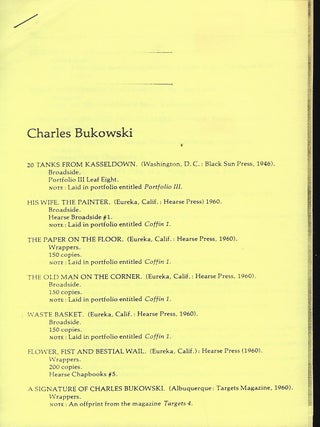 A BIBLIOGRAPHY OF CHARLES BUKOWSKI.