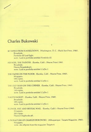 A BIBLIOGRAPHY OF CHARLES BUKOWSKI.
