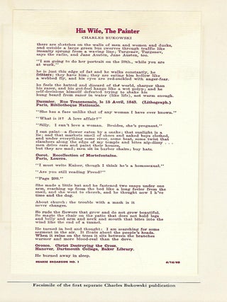A BIBLIOGRAPHY OF CHARLES BUKOWSKI.