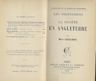 Item #57538 LES PROFESSIONS ET LA SOCIETE EN ANGLETERRE. Max LECLERC