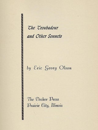 THE TROUBADOUR AND OTHER SONNETS