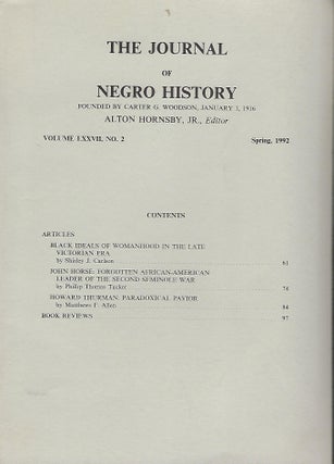 Item #57964 THE JOURNAL OF NEGRO HISTORY: VOLUME LXXVII, NO. 2 SPRING 1992. Alton HORNSBY