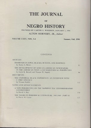 Item #57970 THE JOURNAL OF NEGRO HISTORY: VOLUME LXXV, NOs 3-4; SUMMER, FALL, 1990. Alton HORNSBY