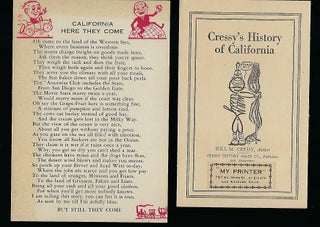 Item #58145 CRESSY'S HISTORY OF CALIFORNIA. WITH "CALIFORNIA HERE THEY COME" POEMS. Will M. CRESSY