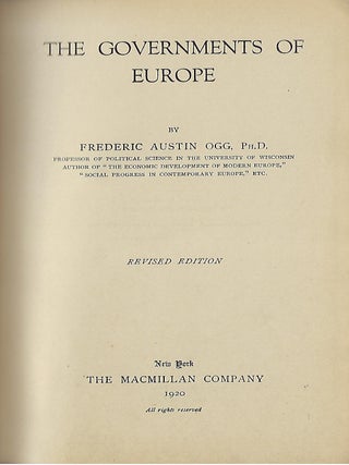 Item #58380 THE GOVERNMENTS OF EUROPE. Frederic Austin OGG