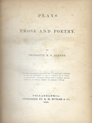 Item #58464 PLAYS PROSE AND POETRY. Charlotte M. S BARNES