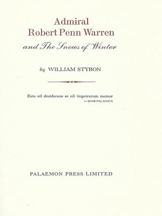 ADMIRAL ROBERT PENN WARREN AND THE SNOWS OF WINTER