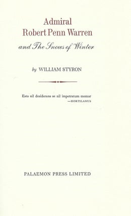 ADMIRAL ROBERT PENN WARREN AND THE SNOWS OF WINTER