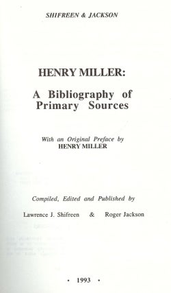 HENRY MILLER: A BIBLIOGRAPHY