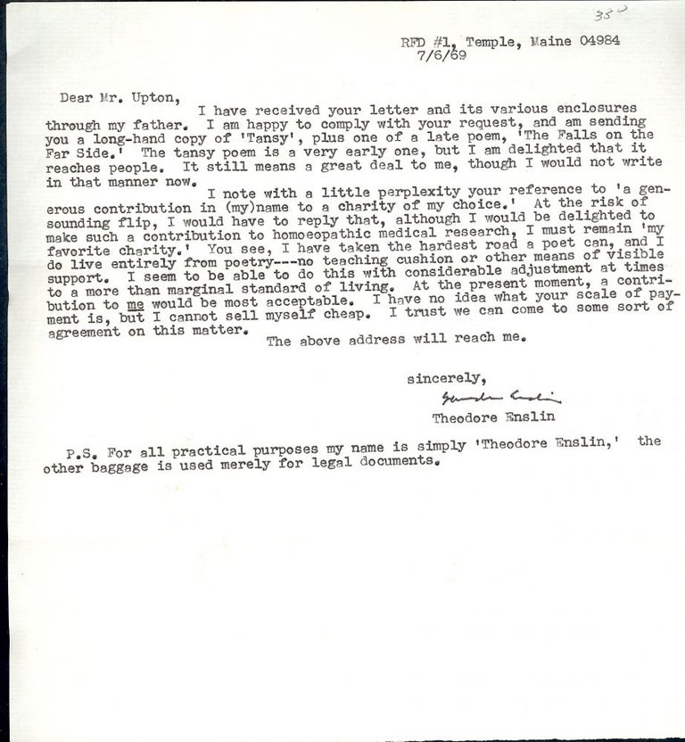 Item #630 Typed Letter Signed. Theodore ENSLIN.