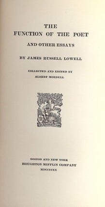 Item #6324 THE FUNCTION OF THE POET. JAMES RUSSELL LOWELL