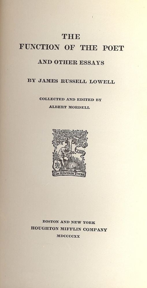 Item #6324 THE FUNCTION OF THE POET. JAMES RUSSELL LOWELL.