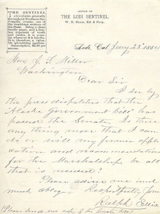 Item #797 AUTOGRAPH LETTER SIGNED. John Franklin MILLER