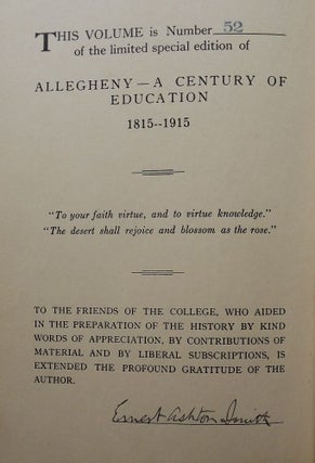 ALLEGHENY- A CENTURY OF EDUCATION 1815-1915