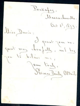 Item #9676 AUTOGRAPH LETTER SIGNED. THOMAS BAILEY ALDRICH